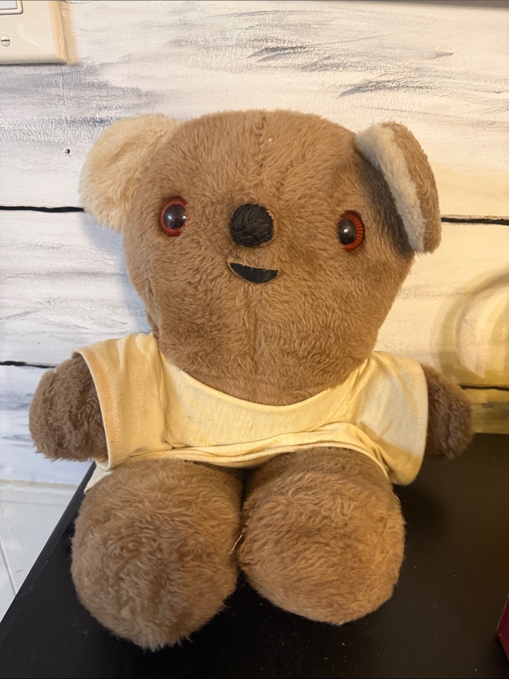 VINTAGE Plush Brown Teddy Bear with Cream Shirt - Soft Kids Stuffed Animal